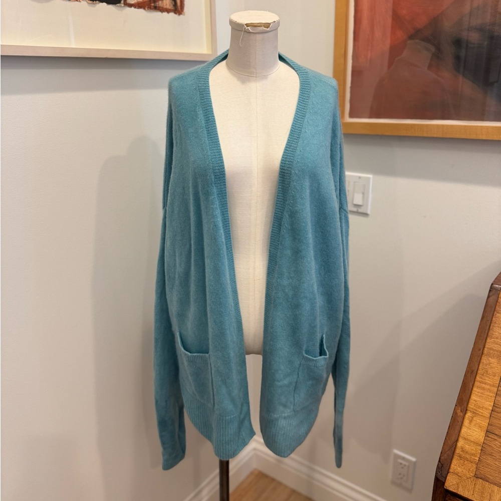LOVE TANJANE cashmere pocket cardigan- teal wash